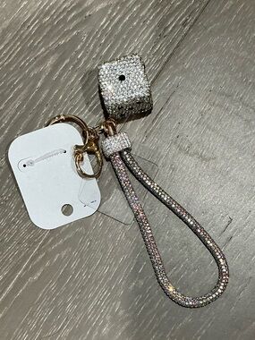 Crystal Pavé Dice Keychain Wristlet - Silver